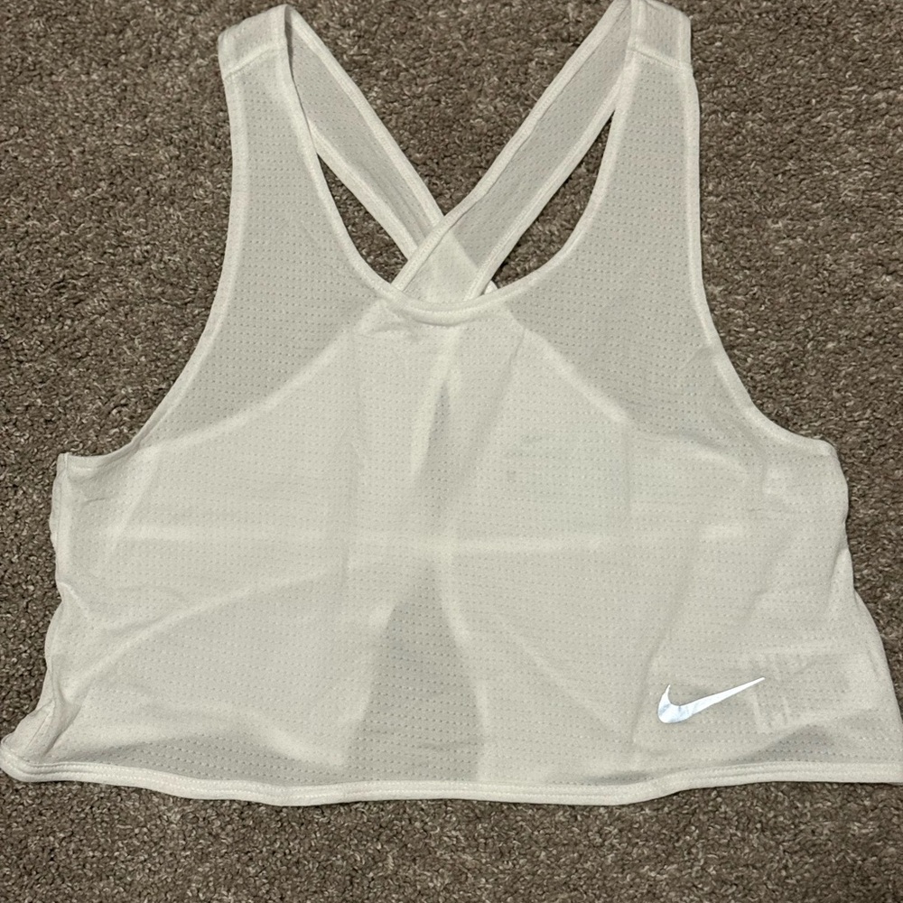 Nike Women's White Cropped Mesh Tank Top